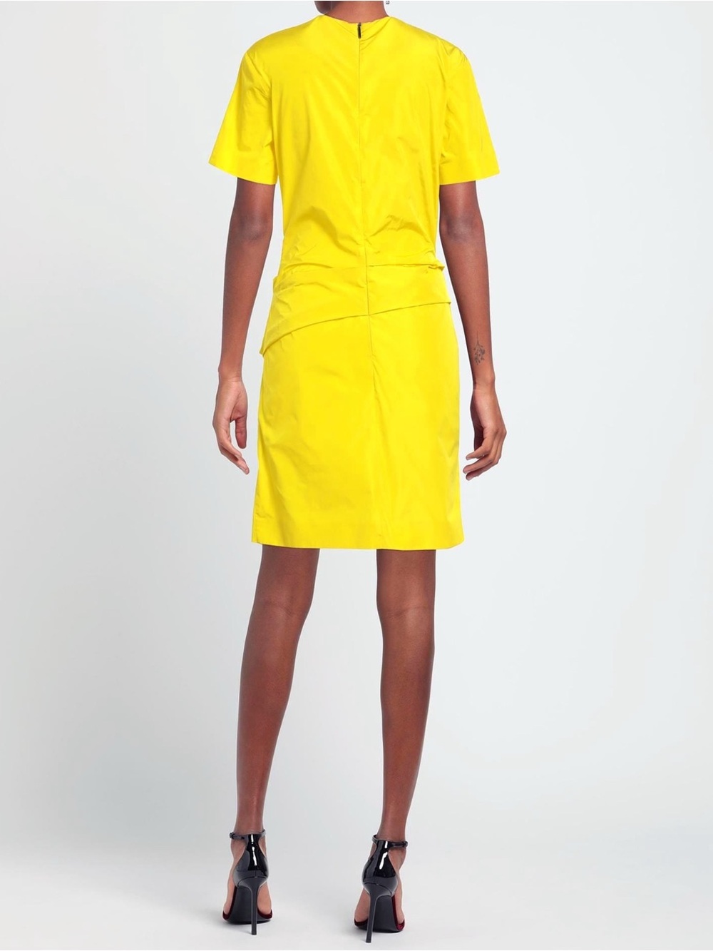 MSGM Bright Yellow Short-Sleeve Ruched Mini Dress - Picture 3 of 4